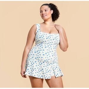 Blogilates Blue Floral Bow Back Tank Top Milkmaid size 1X